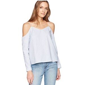 Calvin Klein Jeans - exposed shoulder v-neck long sleeve striped cotton blouse